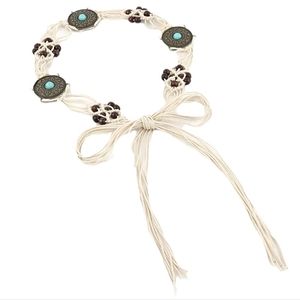 White Roped Medallion Self-Tie Waist Belt